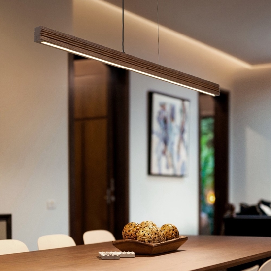 Lampada barra a sospensione di legno noce per tavolo soggiorno moderno