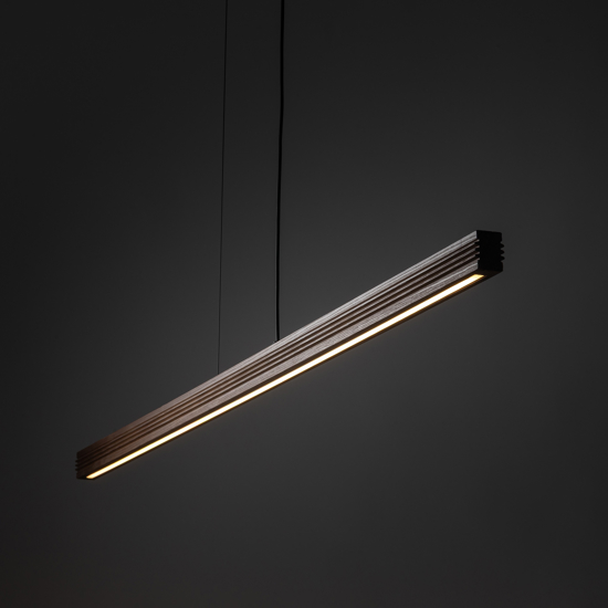 Lampadario barra di legno noce a sospensione led per sala da pranzo