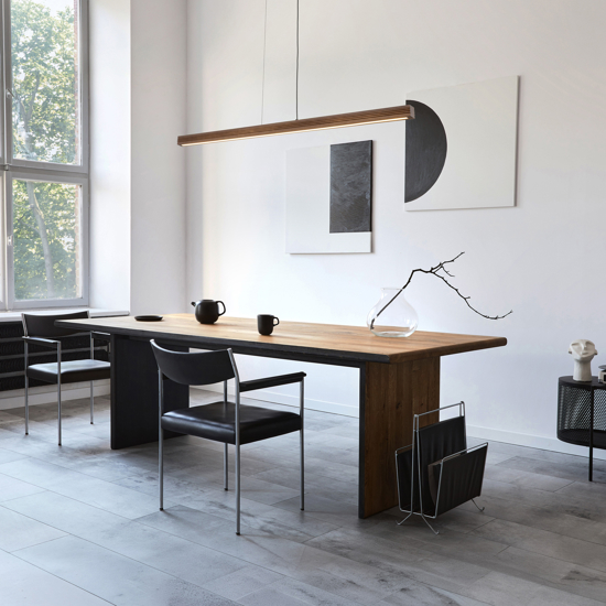 Lampadario barra di legno noce a sospensione led per sala da pranzo