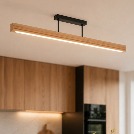 Plafoniera barra di legno per cucina stile scandinavo moderna