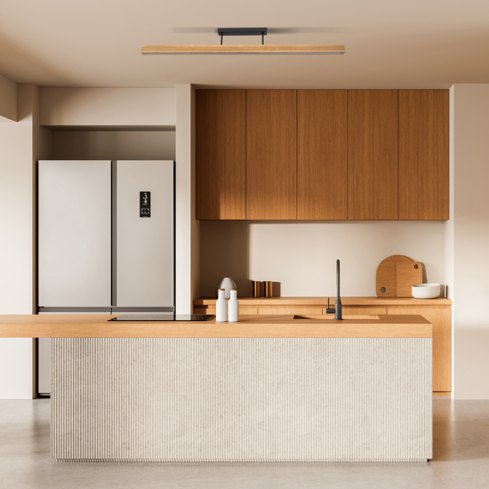 Plafoniera barra di legno per cucina stile scandinavo moderna