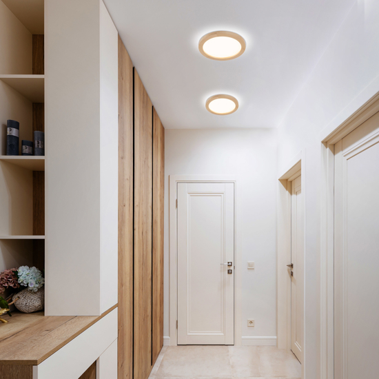 Plafoniera da bagno scandinava di legno led 24w cct ip54