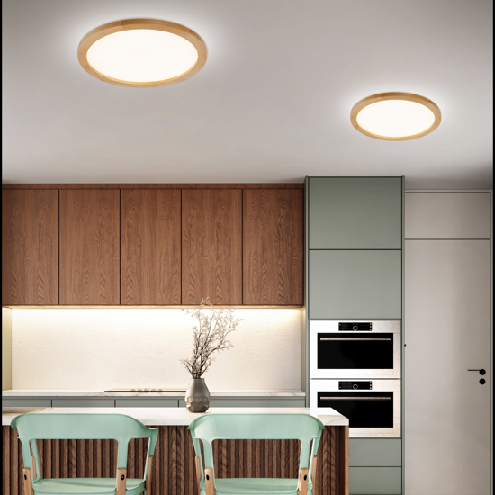 Plafoniera di legno rotonda led 45w cct stile scandinavo