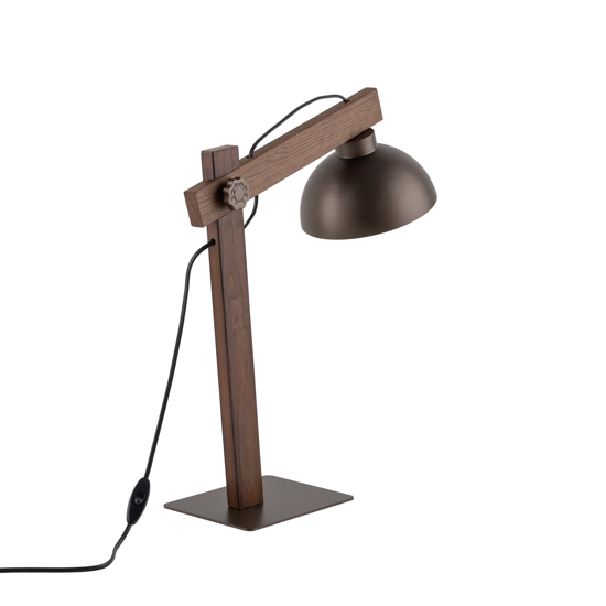 Lampada da tavolo in legno pino cupola in metallo marrone stile vintage