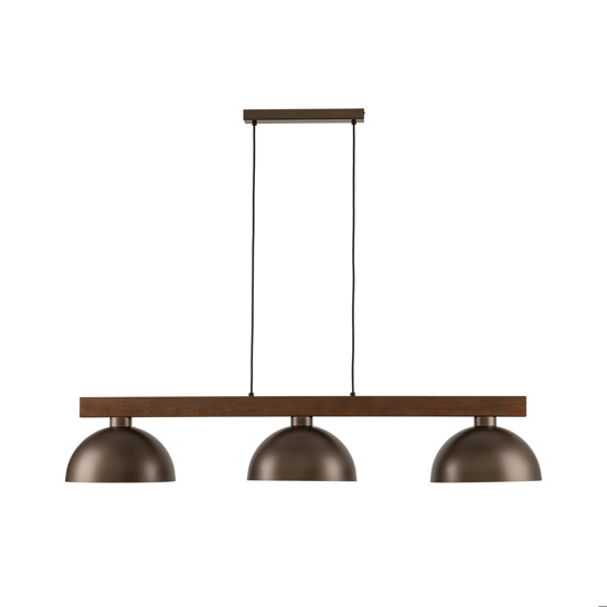 Lampadario bilanciere di legno noce per cucina rustica cupole di metallo marrone
