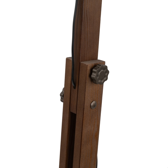 Piantana di legno vintage con cupola di metallo marrone per soggiorno