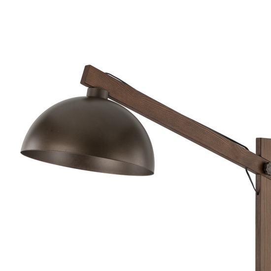 Piantana di legno vintage con cupola di metallo marrone per soggiorno