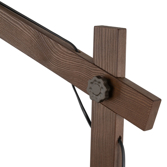 Piantana di legno vintage con cupola di metallo marrone per soggiorno