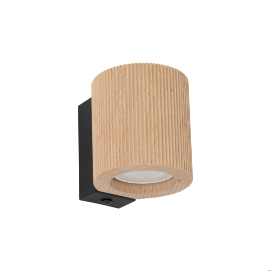 Applique scandinavo da parete in legno con interruttore luce verso il basso 
