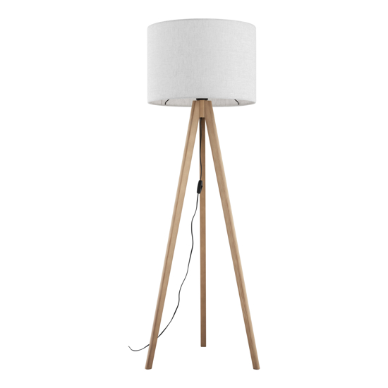 Piantana tre piedi in legno pino scandinavo con paralume lino