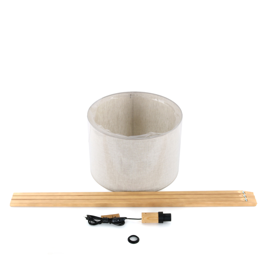 Piantana tre piedi in legno pino scandinavo con paralume lino