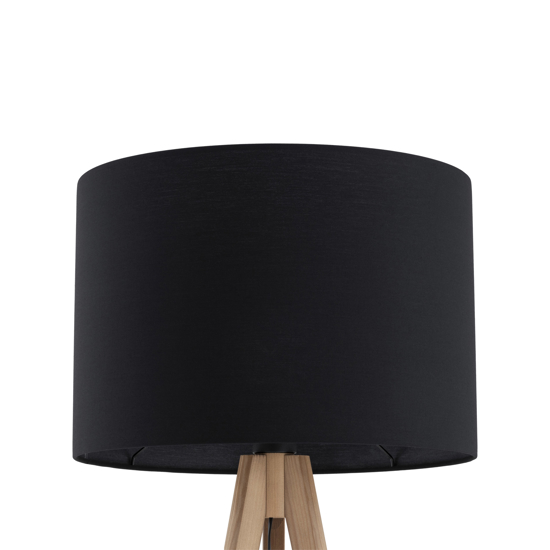 Piantana tre piedi di legno scandinavo pino con paralume nero