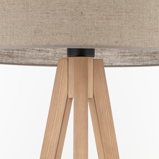 Lampada da terra tre piedi in legno pino paralume lino beige