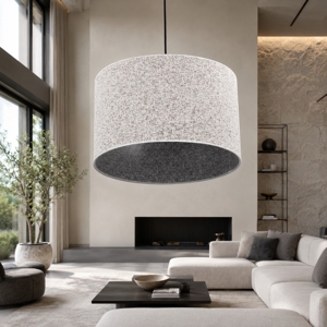 Lampadario a sospensione cilindro di tessuto bianco nero