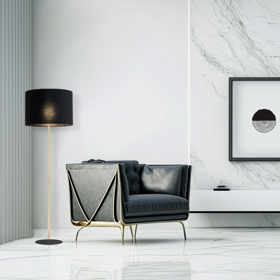 Piantana stile contemporaneo oro lucido paralume nero