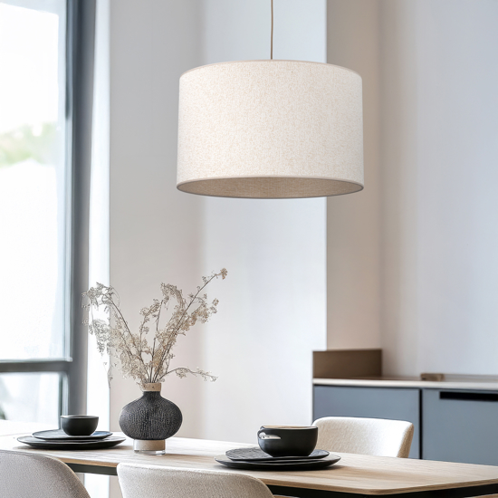 Lampadario cilindro a sospensione tessuto sabbia