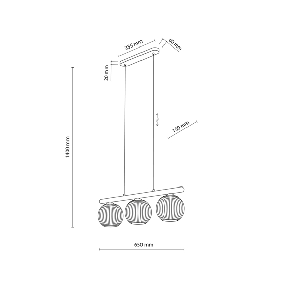 Lampadario barra di legno con sfere di vetro bianco per cucina