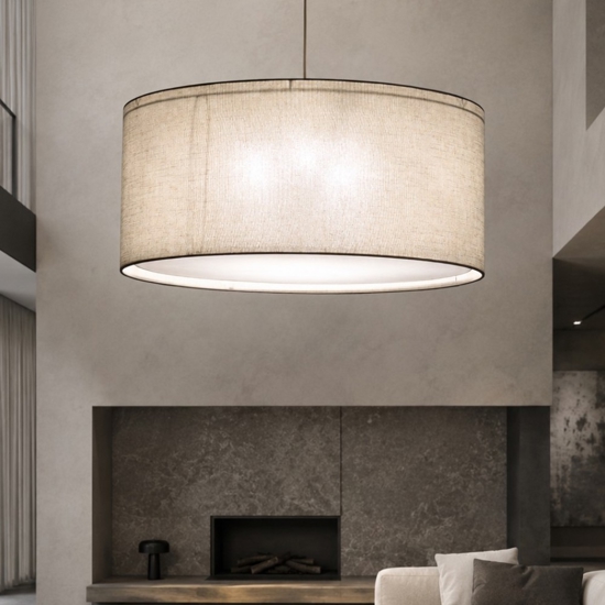 Lampadario a sospensione cilindro di tessuto beige