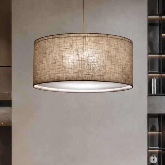 Lampadario cilindro a sospensione di tessuto lino 
