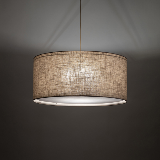 Lampadario cilindro a sospensione di tessuto lino 