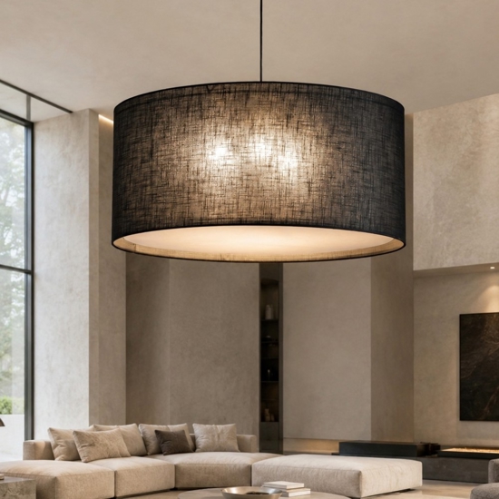 Lampadario cilindro di tessuto nero per soggiorno