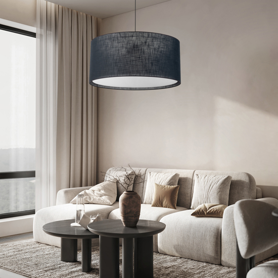 Lampadario cilindro di tessuto nero per soggiorno