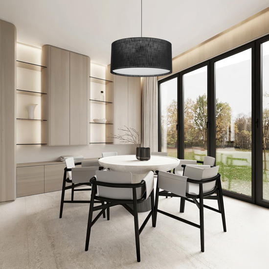 Lampadario cilindro di tessuto nero per soggiorno