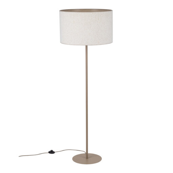 Piantana da terra moderna sabbia con paralume cilindro di tessuto beige