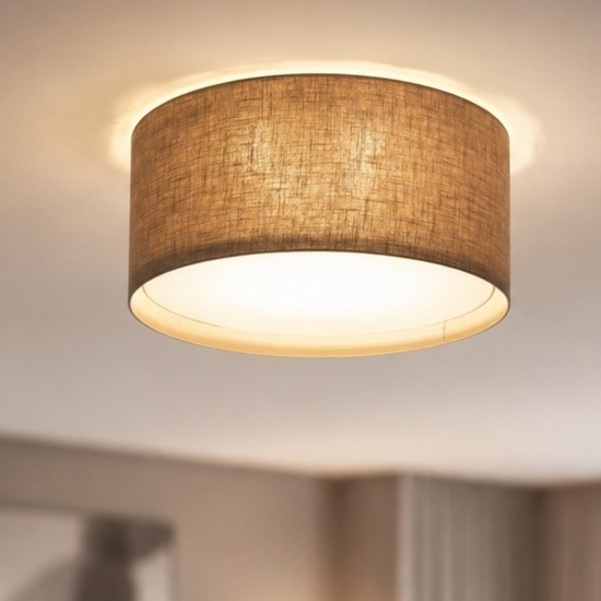 Plafoniera a soffitto cilindro di tessuto lino rustico per soggiorno