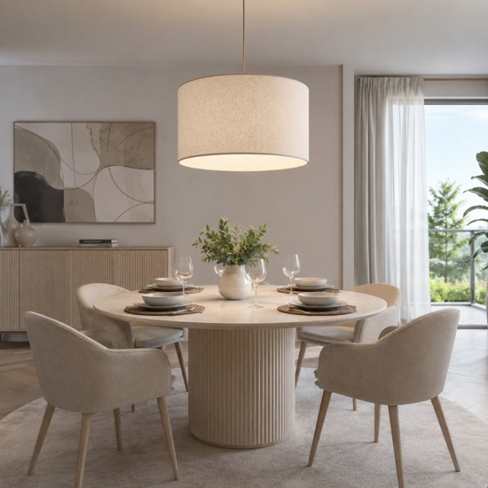 Lampadario cilindro a sospensione tessuto sabbia