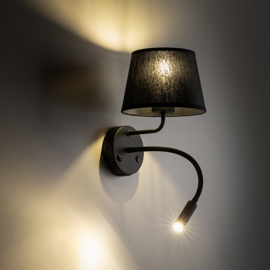 Applique con interruttore doppia luce presa usb nero da comodino per camera da letto