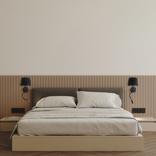 Applique con interruttore doppia luce presa usb nero da comodino per camera da letto