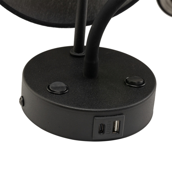 Applique con interruttore doppia luce presa usb nero da comodino per camera da letto