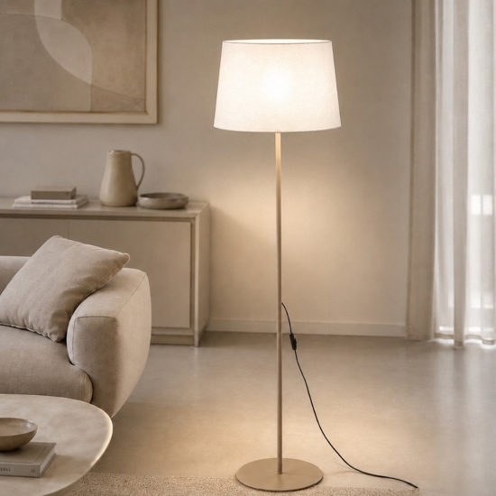 Piantana stelo sabbia paralume in tessuto beige 