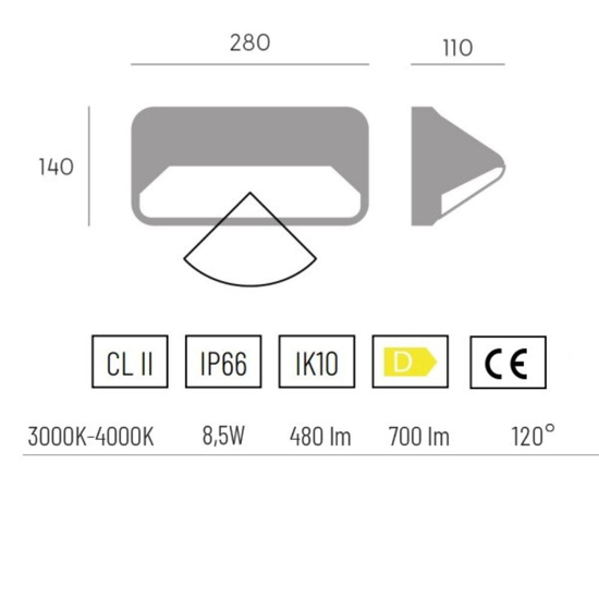 Applique da esterno con sensore di movimento crepuscolare nera led cct ip66
