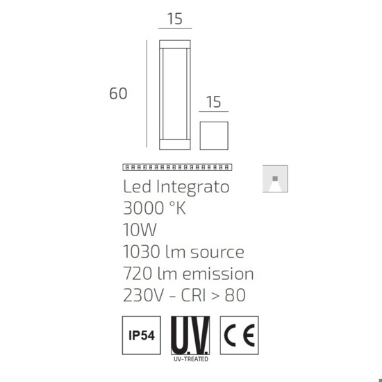 Top light lampione da esterno monaco antracite moderno led 10w 3000k