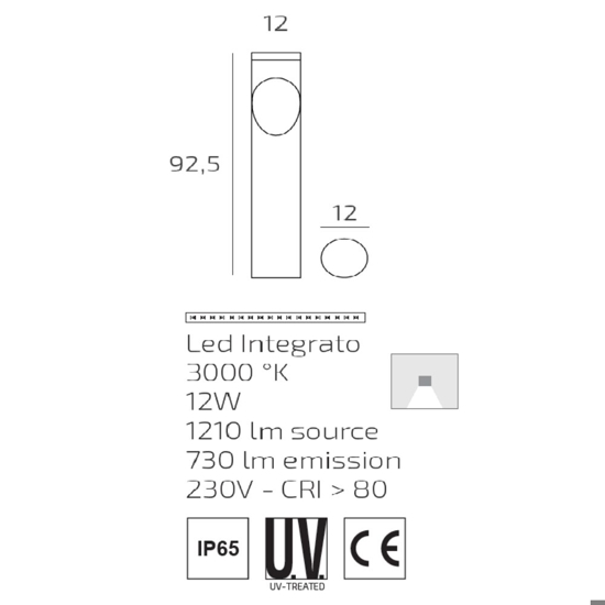 Top light belize lampione palo da esterno moderno antracite led 12w 3000k ip54