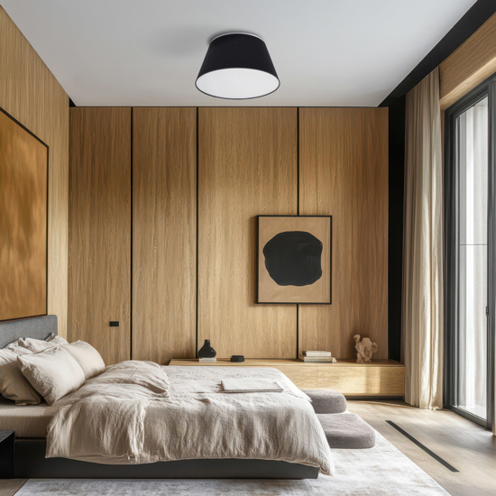 Plafoniera per camera da letto cono di tessuto nero 38 cm