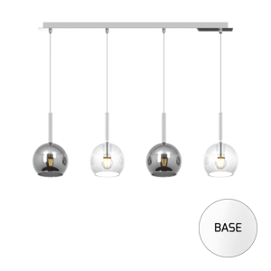 Lampadario per isola cucina vetri cromo trasparente base metallo bianco