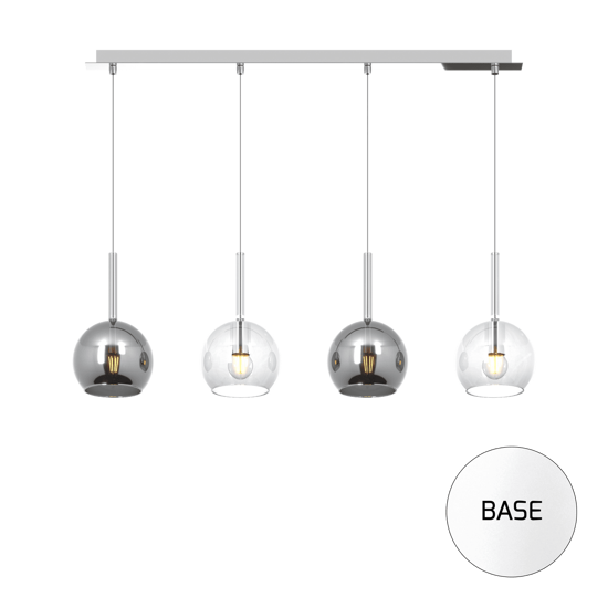 Lampadario per isola cucina vetri cromo trasparente base metallo bianco