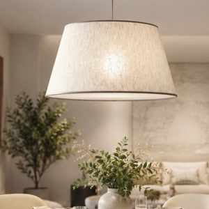 Lampadario cono a sospensione in tessuto beige