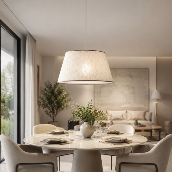 Lampadario cono a sospensione in tessuto beige