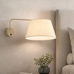 Applique con braccio orientabile beige in tessuto per comodino camera da letto