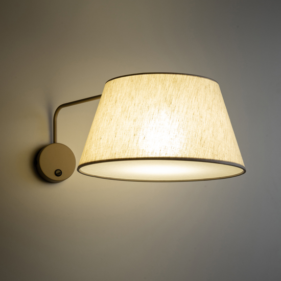 Applique con braccio orientabile beige in tessuto per comodino camera da letto
