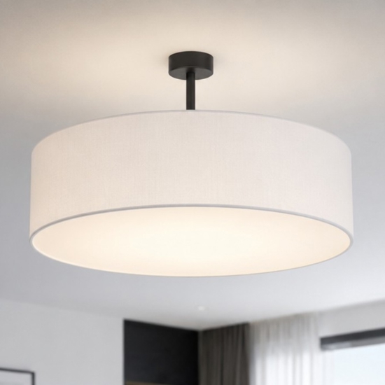 Plafoniera cilindro di tessuto bianco 60 cm per soggiorno moderno