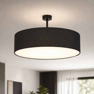 Plafoniera cilindro nero di tessuto 60 cm da soffitto per soggiorno moderno