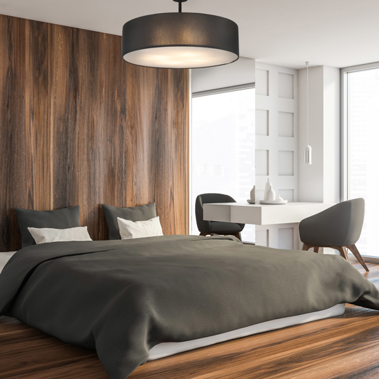 Plafoniera cilindro nero di tessuto 60 cm da soffitto per soggiorno moderno
