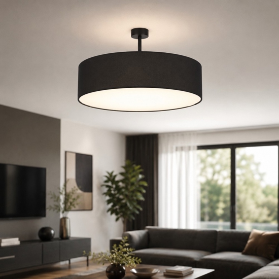 Plafoniera cilindro nero di tessuto 60 cm da soffitto per soggiorno moderno