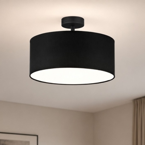 Plafoniera 40 cm nera da soffitto cilindro in tessuto per camera da letto
