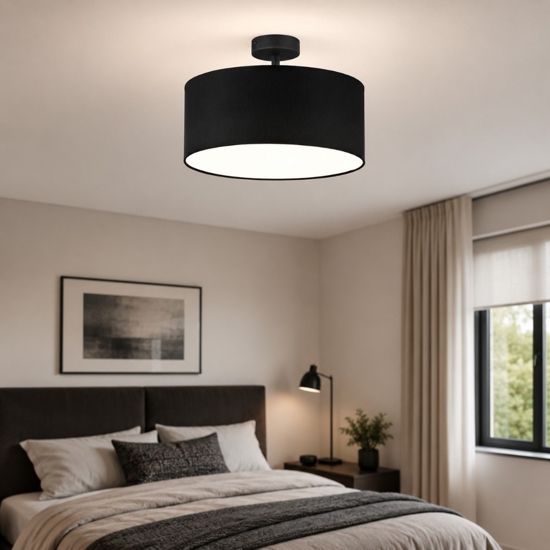 Plafoniera 40 cm nera da soffitto cilindro in tessuto per camera da letto